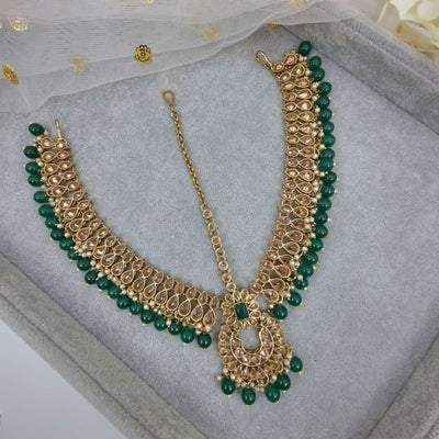 fancy fab Jewels Mathapatti green Antique Gold Polki Sheeshphool Headpiece